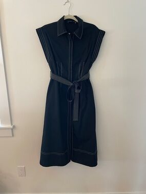 English Factory Black Midi Shirt Dress with White Topstitch